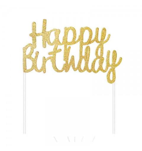 topper per torta Decorazione in carta Happy Birthday oro 11x14 cm PF-DPHZ