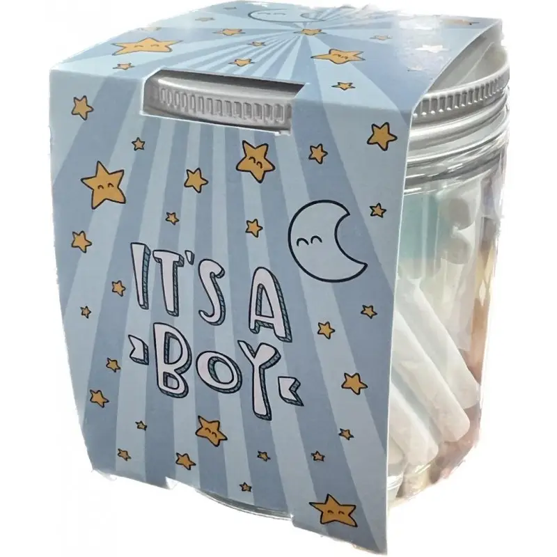 Barattolo con Marshmallow e fascetta nascita bambino it's a boy - 1 pz 2659