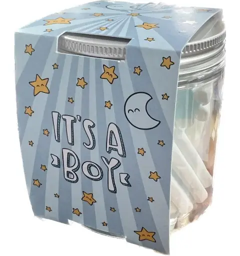 Barattolo con Marshmallow e fascetta nascita bambino it's a boy - 1 pz 2659