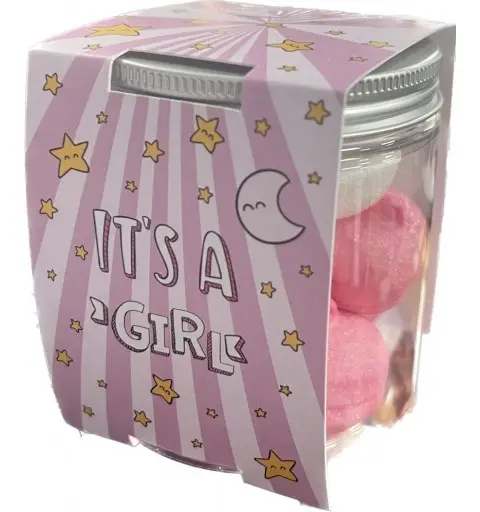 Barattolo con Marshmallow e fascetta nascita bambina it's a girl - 1 pz - 2660
