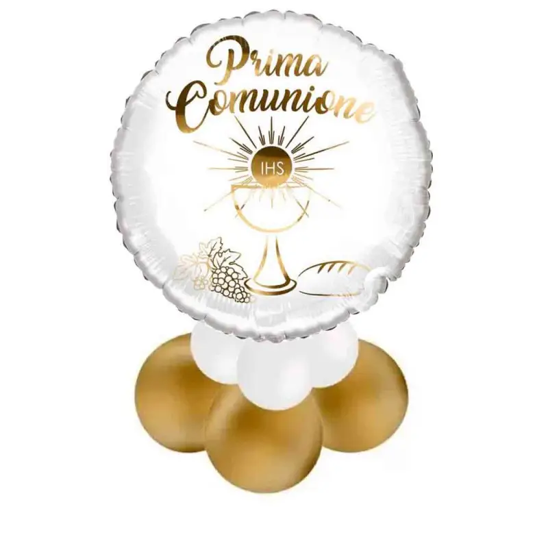 CENTROTAVOLA DI PALLONCINI PRIMA COMUNIONE FOIL BIANCO