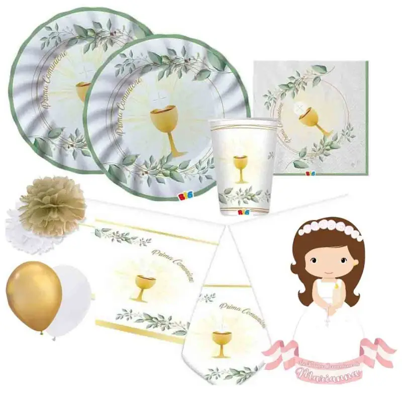 Kit 8 persone prima comunione olive green con sagoma personalizzabile