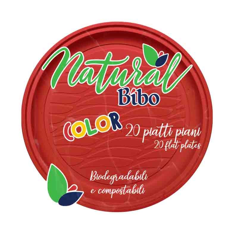 bibo natural 20 piatti rossi piani biodegradabili e compostabili