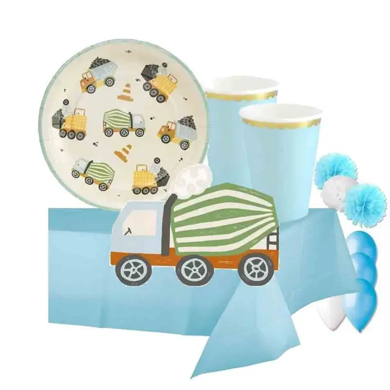 Kit 6 persone veicoli da costruzione con fluffy e palloncini