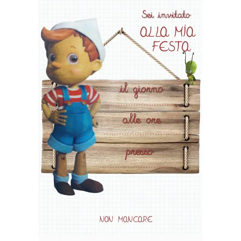 Invito in cartoncino Pinocchio & friends