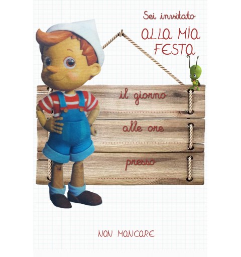 Invito in cartoncino Pinocchio & friends