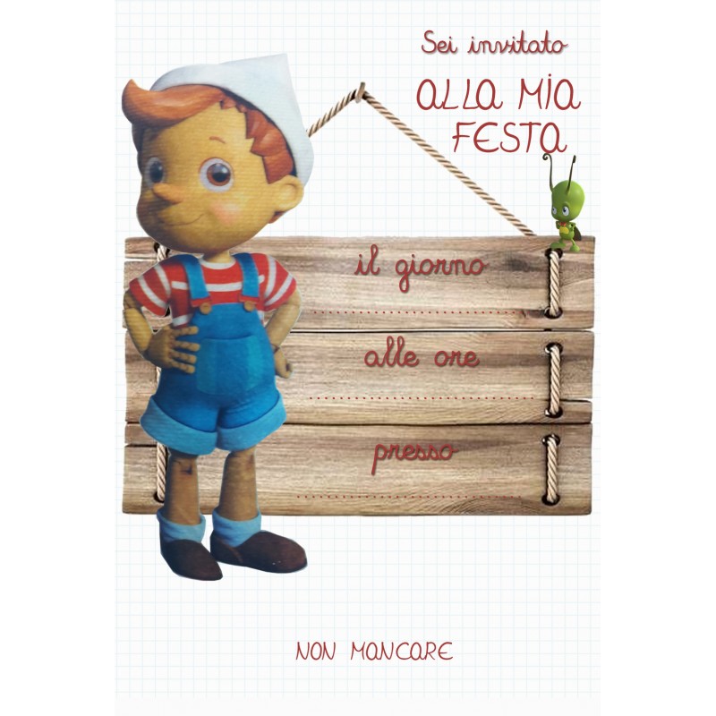 Invito in cartoncino Pinocchio & friends - 30 pz