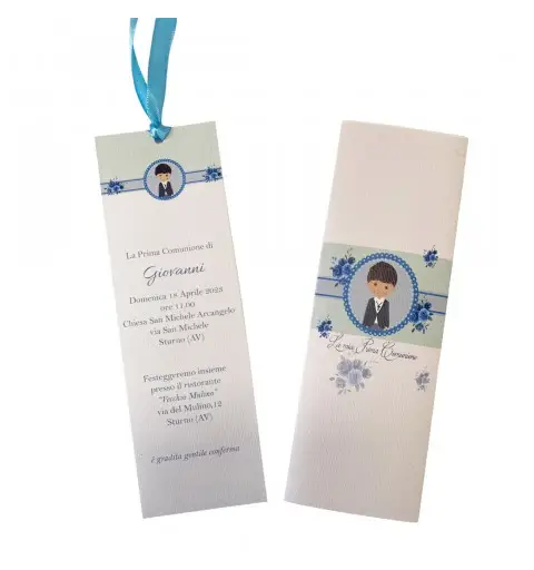 Inviti Segnalibro Prima Comunione Bimbo floral Personalizzabili - 20 pz