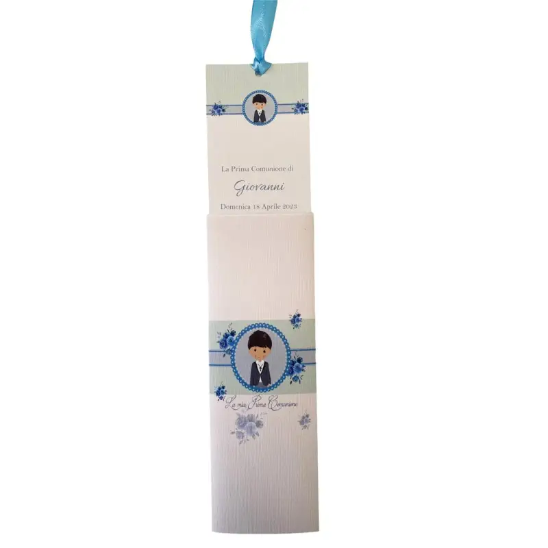 Inviti Segnalibro Prima Comunione Bimbo floral Personalizzabili - 20 pz