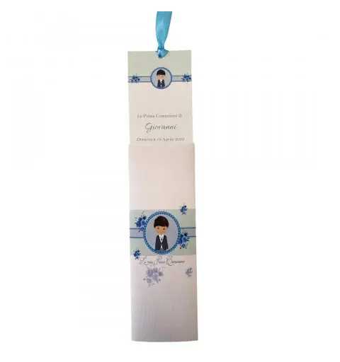 Inviti Segnalibro Prima Comunione Bimbo floral Personalizzabili - 20 pz