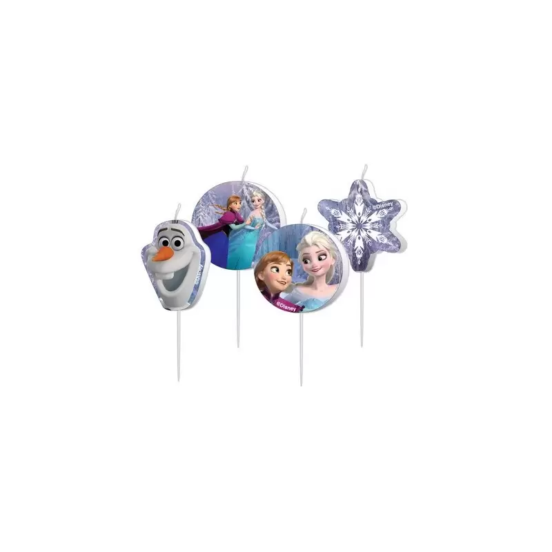 4 MINI CANDELINE IN CERA TEMA FROZEN ACCESSORIO DECORAZIONE TORTA CAKE BIMBA