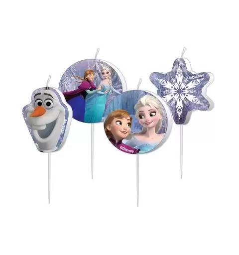 4 MINI CANDELINE IN CERA TEMA FROZEN ACCESSORIO DECORAZIONE TORTA CAKE BIMBA