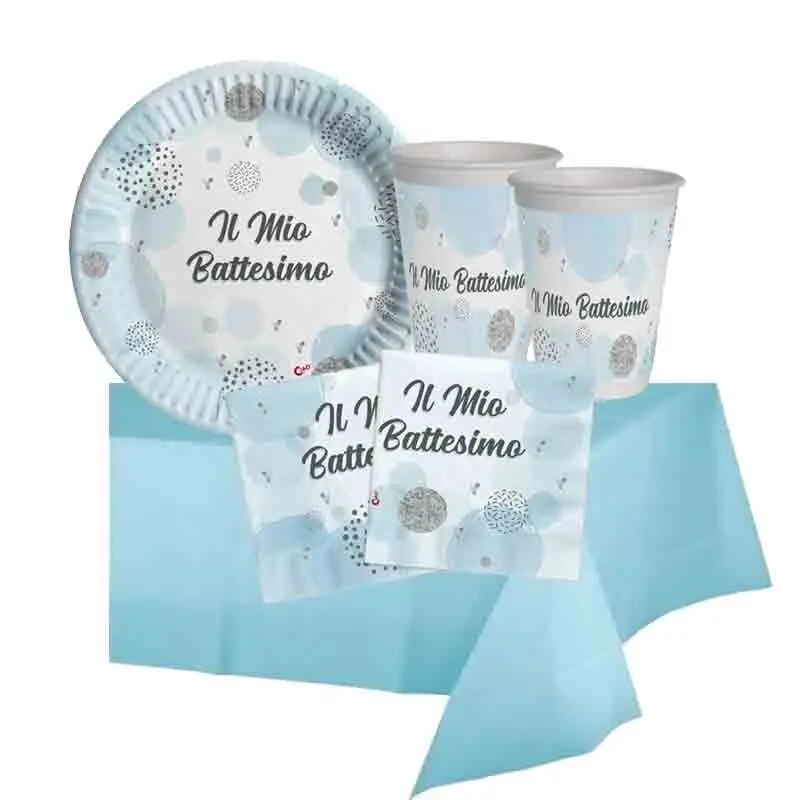 Kit 32 persone battesimo celeste bambino