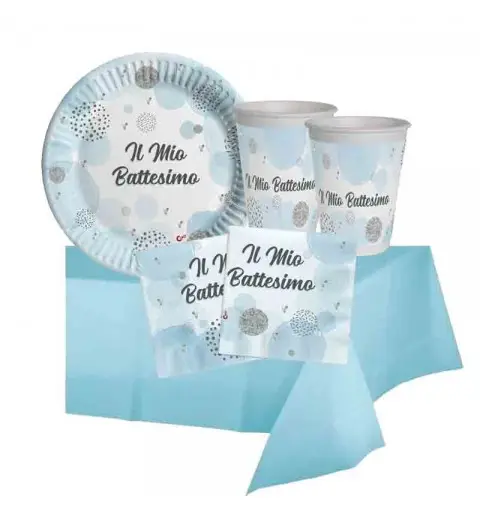 Kit 32 persone battesimo celeste bambino