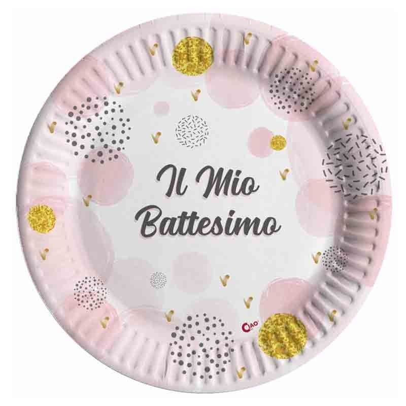 8 piatti compostabili 23 cm il mio battesimo rosa 34783