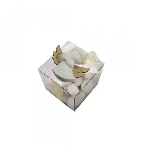 20 BOMBONIERE ANGIOLETTO GESSETTO CON SCATOLINE PVC