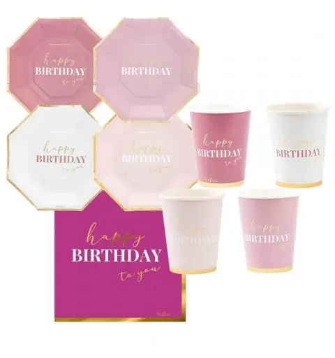 kit 16 persone happy birthday to you pink