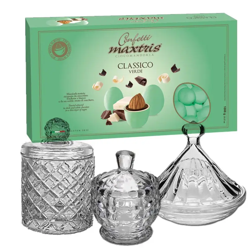 Confettata 3kg Maxtris Verde per Promessa con portaconfetti in vetro