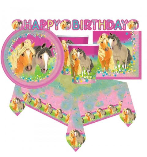 kit compleanno per 24 persone Pretty Pony - cavalli con ghirlanda