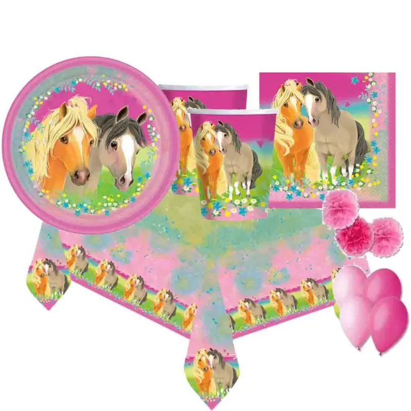 kit compleanno per 8 persone Pretty Pony - cavalli con palloncini e fluffy