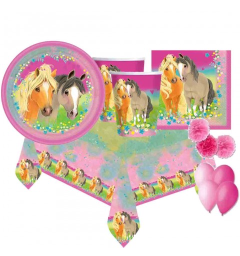 kit compleanno per 8 persone Pretty Pony - cavalli con palloncini e fluffy