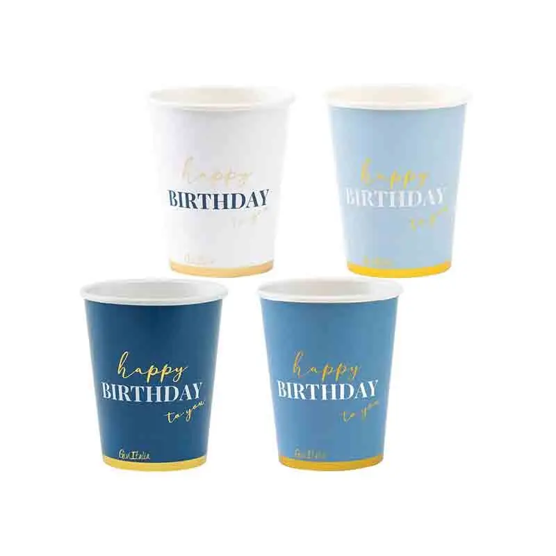 8 bicchieri e 8 cover happy birthday to you blu 250 cc 64347