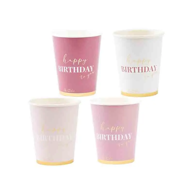 8 bicchieri e 8 cover happy birthday to you pink 250 cc 64344
