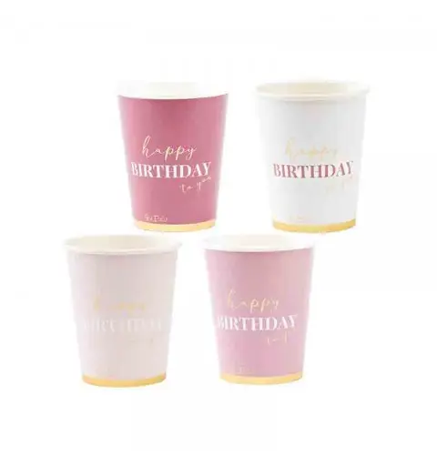 8 bicchieri e 8 cover happy birthday to you pink 250 cc 64344