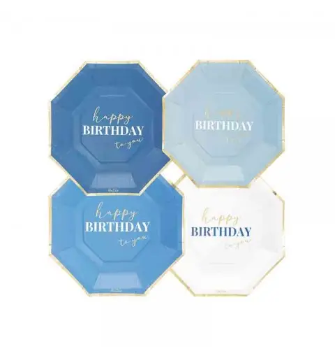 8 piatti happy birthday to you blu 24 cm 4 mod. assortiti 64346
