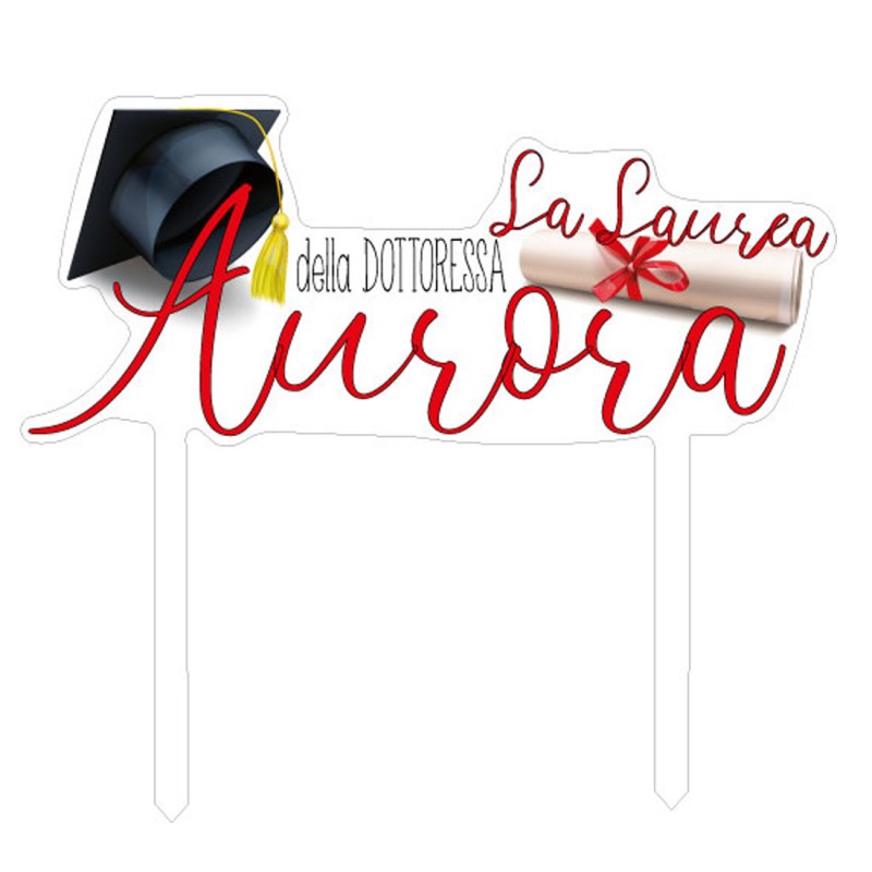 Cake Topper 'La Mia Laurea' Rosso - Decorazione Per Torte Di Laurea In Plexiglass 7x16cm - Foto 2