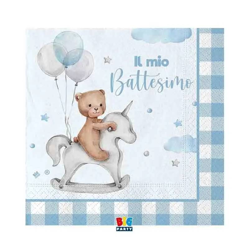 20 Tovaglioli 33 x 33 cm Battesimo Teddy Bear celeste 74909