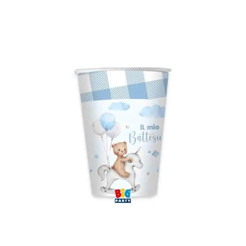 8 Bicchieri 200 cc Battesimo Teddy Bear celeste 74908