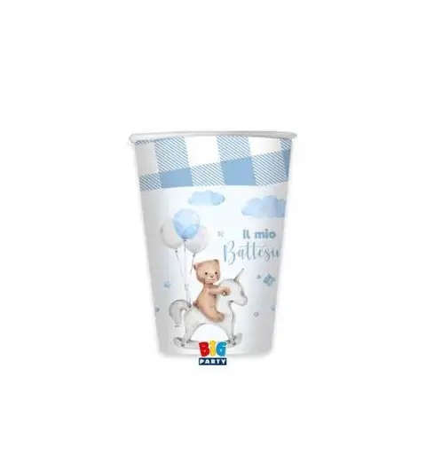 8 Bicchieri 200 cc Battesimo Teddy Bear celeste 74908