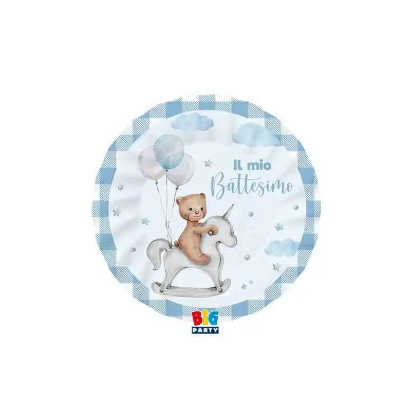8 Piatti Ø 20 cm Battesimo Teddy Bear celeste 74907