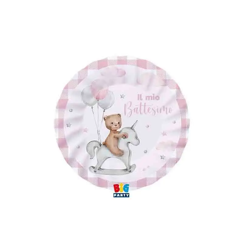 8 Piatti Ø 20 cm Battesimo Teddy Bear Rosa 74902