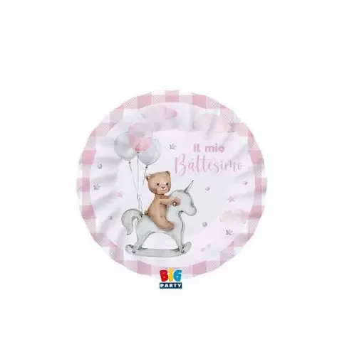 8 Piatti Ø 20 cm Battesimo Teddy Bear Rosa 74902
