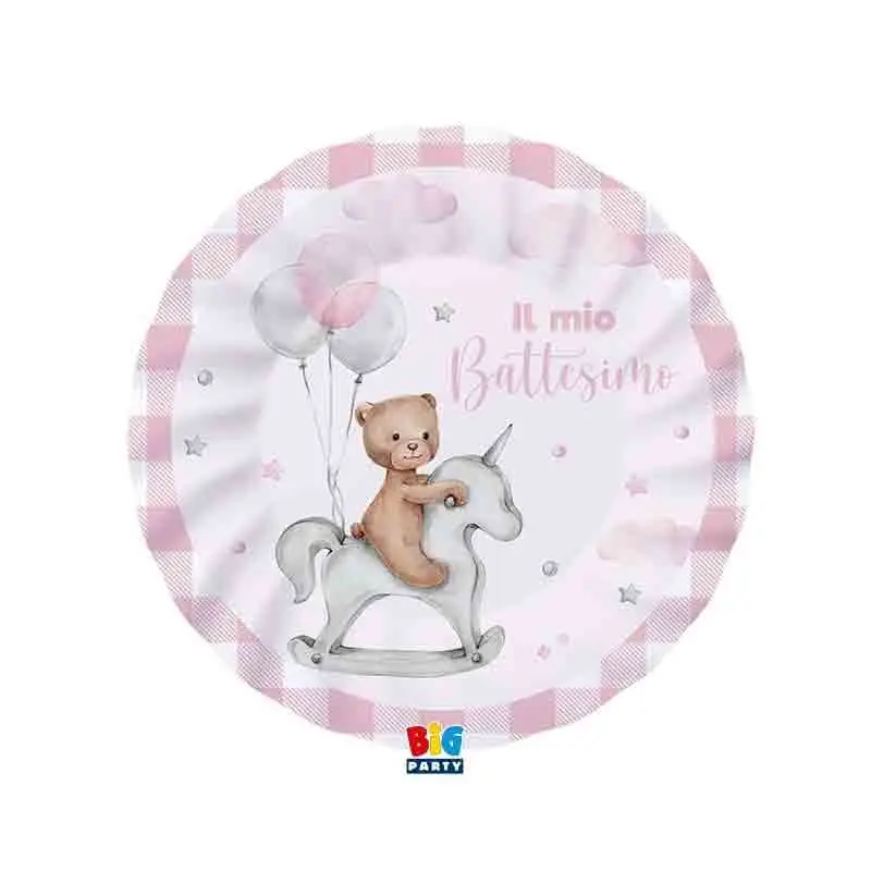 8 Piatti Ø 25 cm Battesimo Teddy Bear Rosa 74901