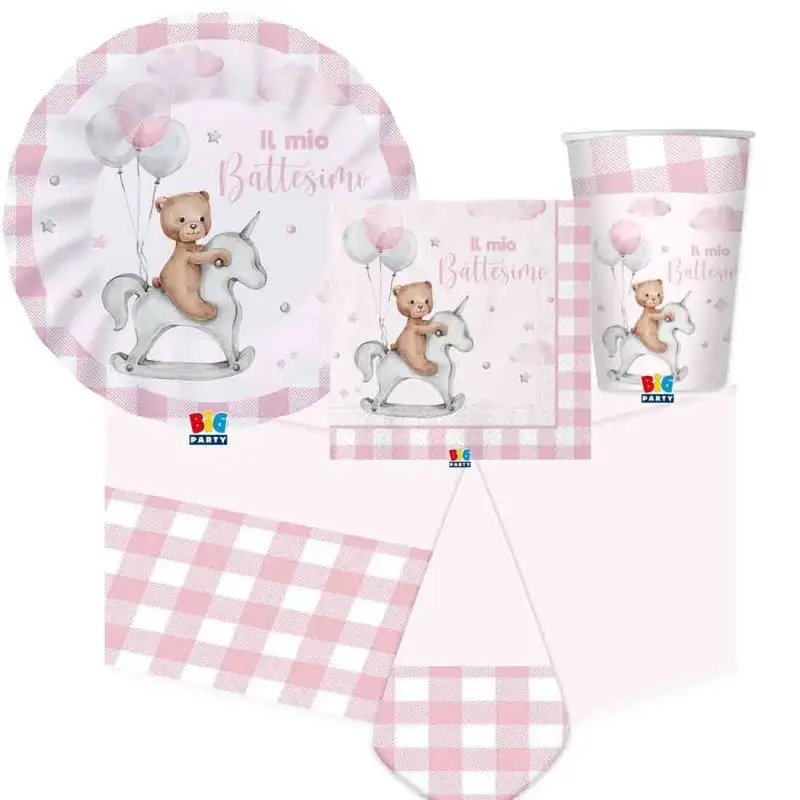 Kit 32 persone battesimo Teddy Bear rosa