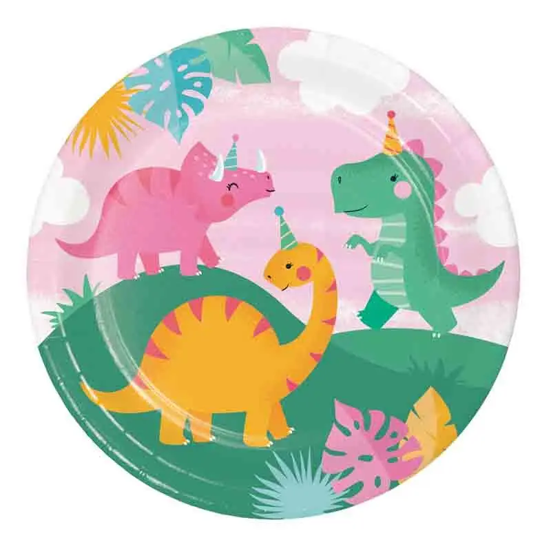 8 Piatti carta 23 cm Girl Dino party 368223