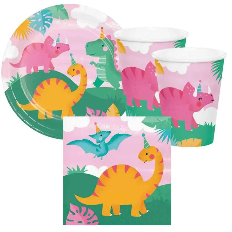 kit 16 persone girl dino party coordinato dinosauro