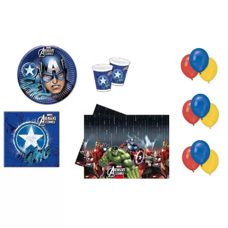 KIT N4 COORDINATO TAVOLA CAPITAN AMERICA + 100 PALLONCINI