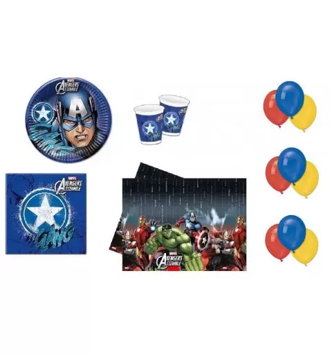 KIT N4 COORDINATO TAVOLA CAPITAN AMERICA + 100 PALLONCINI