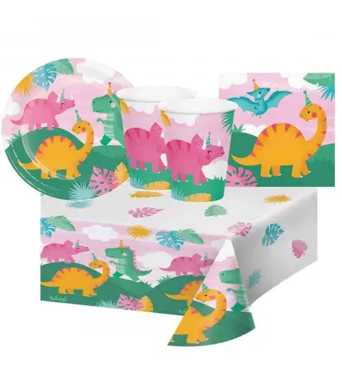 kit 8 persone girl dino party coordinato dinosauro