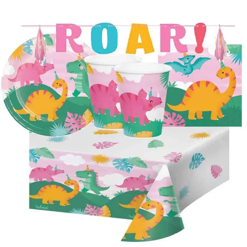 kit 24 persone girl dino party coordinato dinosauro con ghirlanda