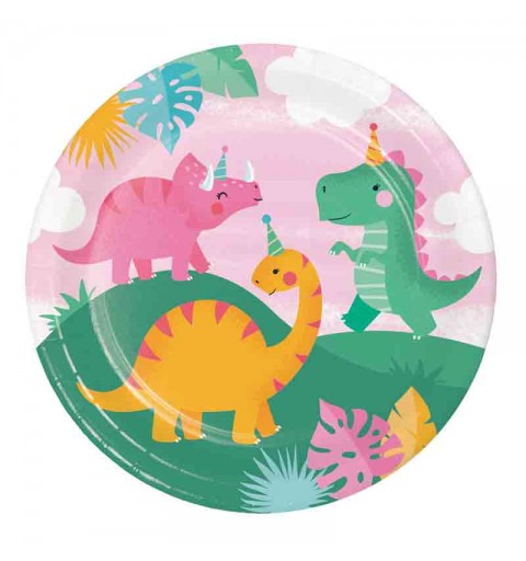 kit 8 persone girl dino party dinosauro con palloncini e fluffy