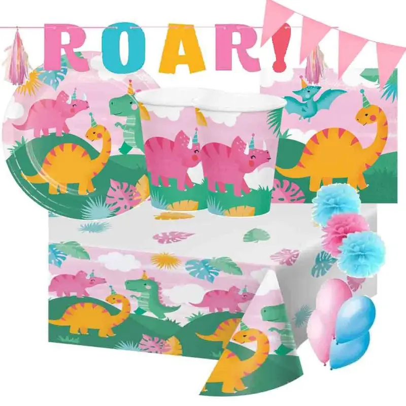 kit 32 persone girl dino party dinosauro completo