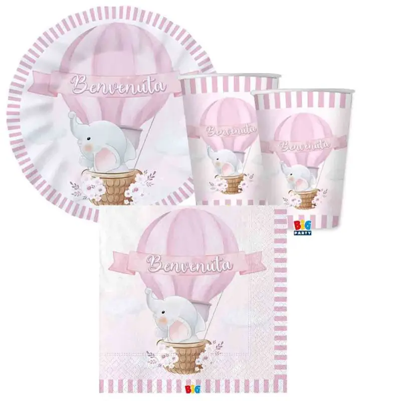 Kit nascita 16 persone benvenuta elefantino rosa