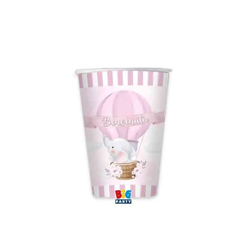 Kit 40 persone benvenuta elefantino rosa con ghirlanda e bandierine