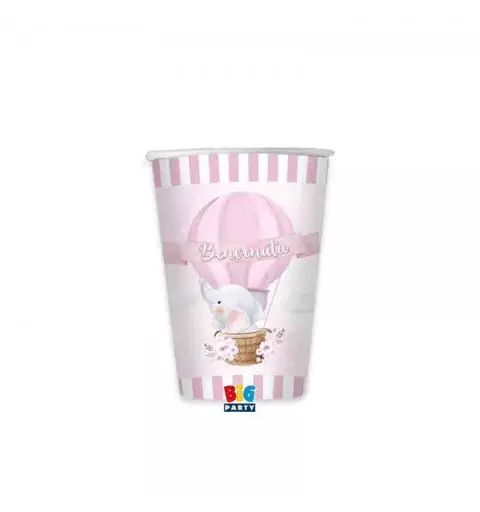Kit 40 persone benvenuta elefantino rosa con ghirlanda e bandierine