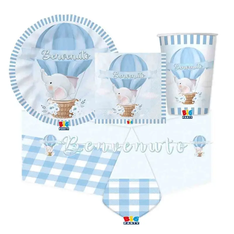 Kit nascita 24 persone benvenuto elefantino celeste